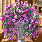 inspring artificial hanging violets with eucalyptus for outdoor decor, UV resistant color.