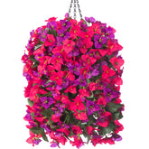 INSPRING bougainvillea hanging basket close-up shows lifelike silk petals and vibrant color.