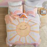 Intelligent Design Kids twin quilt sun and clouds reversible design adds cheerful style.