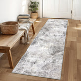 IOHOUZE Abstract Runner 2x6 gray-beige front view shows stable non-slip placement for hallways.