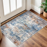 IOHOUZE small abstract area rug 2x3 with blue and rust accents enhances your entryway color.