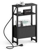 IRCPEN narrow side table with charging station keeps lamp and devices within reach.