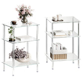 IRCPEN tempered glass side table with three-tier storage in a living room setup