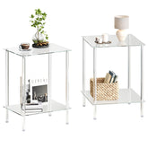 IRCPEN tempered-glass side table 2-tier, front view, ideal for living room display and storing essentials