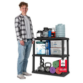 IRIS USA 3-shelf heavy-duty storage shelf with dimensions for organized garage storage.