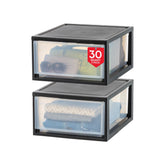 IRIS USA 30 Qt plastic drawer stackable top view, ideal for quick closet organization.