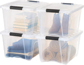 IRIS USA 32 Qt clear bin with lid seen from front for quick visibility