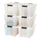 IRIS USA 32 Qt stackable storage bin with lid in Pearl for organized closets.