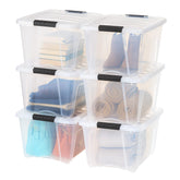 IRIS USA 32QT storage box with lid and latches in clear for easy access.