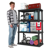 Iris USA 4-tier heavy-duty shelving unit full display in matte black for garage storage.