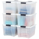 IRIS USA 40 Qt bin with lids, clear view for quick organization.