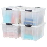 IRIS USA 40 Qt stackable bin with lids pearl for easy storage and quick visibility.