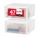 IRIS USA 47 Qt extra-large stackable drawer with clear doors for pantry organization.