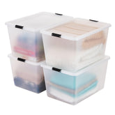 IRIS USA 55-quart clip box with latching lid for secure bulk storage.