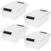 IRIS USA 4-pack storage bins with lids, 13-quart, durable and nestable.