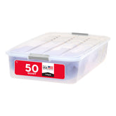 IRIS USA 50 Qt under-bed storage bin with buckle lid for secure, dust-free storage