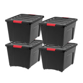 IRIS USA 51 L storage box with lid and buckles for secure garage storage.