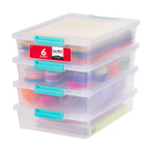 IRIS USA 6 Qt craft bin with lid in clear seafoam, stackable storage for easy organization.