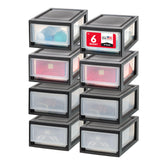 IRIS USA 6 Qt drawer stackable in black for tidy clothing storage.
