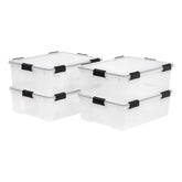 IRIS WeatherPro 41 Qt bin with lid provides moisture protection.