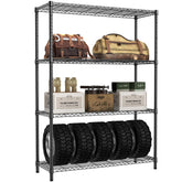 IZEUK 1400LBS garage shelving four-tier system in a workshop, showing spacious shelf levels.
