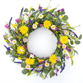 J'FLORU artificial spring wreath with daisies and lavender for front door display