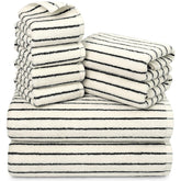 Jacquotha 8-Piece Black and White Cotton Towel Set overview showing soft absorbent bath towels
