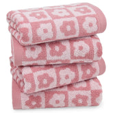 Jacquotha pink checkered floral towels four-pack in soft cotton
