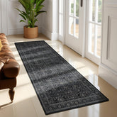 Jainmy Dark 2x6 runner rug with midnight fringe, enhances hallway ambience while reducing tripping risk