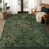 Jainmy Vintage Dark Green rug with medallion pattern adds classic elegance to living spaces