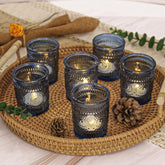 JALANCY blue votive candle holders set on a table centerpiece for elegant ambience