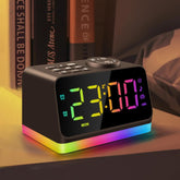 JALL digital alarm clock with FM radio in the bedroom, large display for easy viewing.