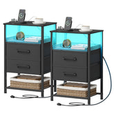 JARHETUN nightstand set with charging station and LED lights, keeping devices powered by the bedside.