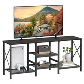 JARHETUN TV stand for 55-inch TV with three shelves keeps media devices organized.