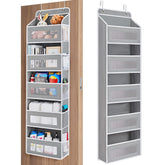 JARLINK over-the-door organizer with five grey pockets for toy storage