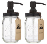 Jarmazing Products black soap dispenser with 16 oz Ball jar, front view, easy refills.