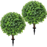 Jasmpig artificial boxwood ball tree 24-inch with ground spike for versatile placement.