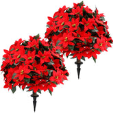 Jasmpig artificial poinsettia ball tree 27in with ground spike for stable placement.