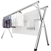 JAUREE 63-inch drying rack folded for compact storage and easy transport.