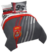 Jay Franco Cars Race Ready queen bed set hero view with Lightning McQueen for excitement
