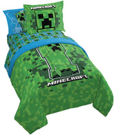 Jay Franco Minecraft Creeper comforter shows vibrant green design for cozy nights