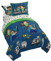 Jay Franco Minecraft full comforter set closeup featuring Creeper and Zombie design for kids imagination at bedtime