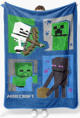 Jay Franco Minecraft plush throw blanket in blue, cozy fleece for comfy nights