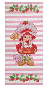 Jay Franco Strawberry Shortcake towel, front view, plush and absorbent for sunny days.