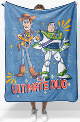Jay Franco Toy Story throw with Woody and Buzz design for cozy bed moments.