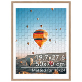 JCJMY puzzle frame front view in rustic brown showing 19.7x27.6 size for 50x70 cm displays.