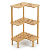 JEDULAR bamboo corner shower caddy stand with 3 tiers for organized bathroom storage.