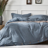 Jellymoni washed cotton duvet cover queen blue stripe for breathable, cozy nights.