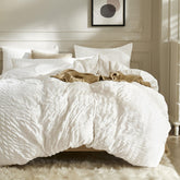 JELLYMONI white duvet cover seersucker pattern for a calm bedroom vibe
