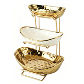 jessie 3-tier fruit bowl with gold stand on kitchen counter